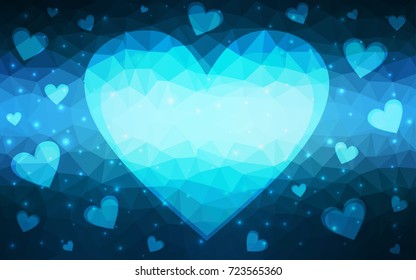 DARK BLUE vector heart isolated on white background. Geometric rumpled triangular low poly origami style gradient graphic illustration. Polygonal design for your business.