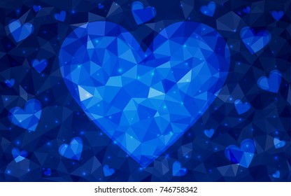 DARK BLUE vector heart isolated on white background. Geometric rumpled triangular low poly origami style gradient graphic illustration. Polygonal design for your business.
