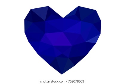 DARK BLUE vector heart isolated on white background. Geometric rumpled triangular low poly origami style gradient graphic illustration. Polygonal design for your business.