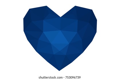 DARK BLUE vector heart isolated on white background. Geometric rumpled triangular low poly origami style gradient graphic illustration. Polygonal design for your business.