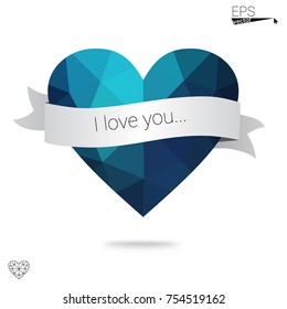 DARK BLUE vector heart isolated on white background. Geometric rumpled triangular low poly origami style gradient graphic illustration. Polygonal design for your business.