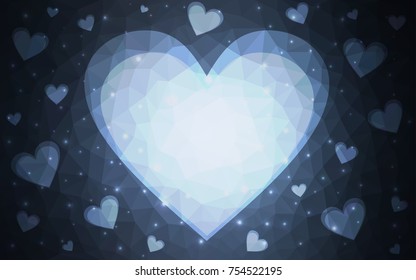 DARK BLUE vector heart isolated on white background. Geometric rumpled triangular low poly origami style gradient graphic illustration. Polygonal design for your business.