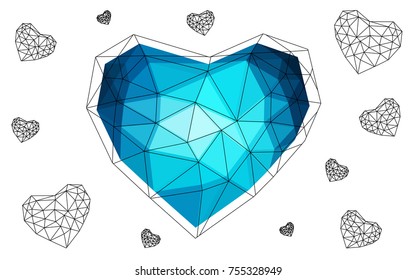 DARK BLUE vector heart isolated on white background. Geometric rumpled triangular low poly origami style gradient graphic illustration. Polygonal design for your business.