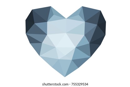 DARK BLUE vector heart isolated on white background. Geometric rumpled triangular low poly origami style gradient graphic illustration. Polygonal design for your business.