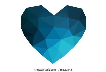 DARK BLUE vector heart isolated on white background. Geometric rumpled triangular low poly origami style gradient graphic illustration. Polygonal design for your business.