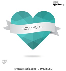 DARK BLUE vector heart isolated on white background. Geometric rumpled triangular low poly origami style gradient graphic illustration. Polygonal design for your business.