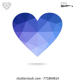 DARK BLUE vector heart isolated on white background. Geometric rumpled triangular low poly origami style gradient graphic illustration. Polygonal design for your business.