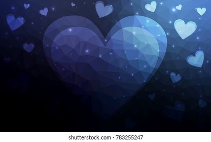 DARK BLUE vector heart isolated on white background. Geometric rumpled triangular low poly origami style gradient graphic illustration. Polygonal design for your business.