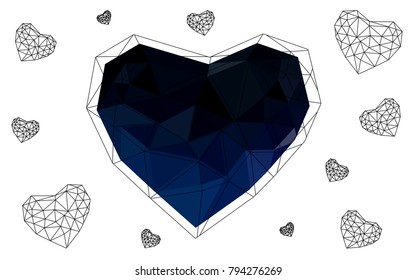 DARK BLUE vector heart isolated on white background. Geometric rumpled triangular low poly origami style gradient graphic illustration. Polygonal design for your business.