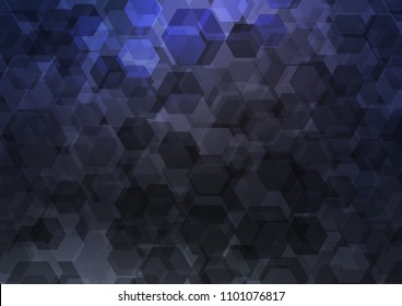 Dark BLUE vector hexagon mosaic template. Geometric illustration in Origami style with gradient.  The textured pattern can be used for background.