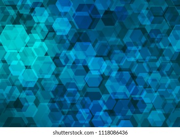 Dark BLUE vector hexagon mosaic background. Glitter abstract illustration with an elegant design. The best hexagonal design for your business.
