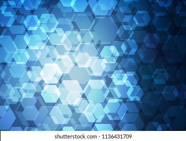 Dark BLUE vector hexagon mosaic background. Shining illustration, which consist of hexagons. Brand new design for your business.