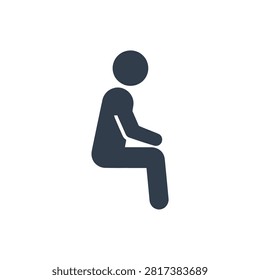 Dark blue vector icon showing a side profile silhouette of a person sitting down peacefully. Suitable for waiting area signage, rest room indicators, posture concepts, and sitting position icons.