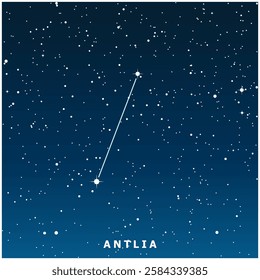A dark blue vector illustration of the Antlia constellation with glowing stars