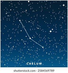 A dark blue vector illustration of the Caelum constellation with glowing stars
