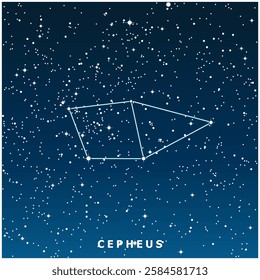 A dark blue vector illustration of the Cepheus constellation with glowing stars