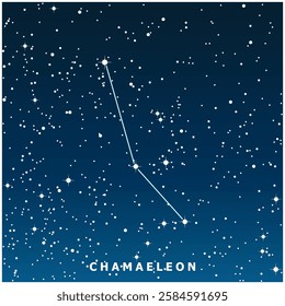 A dark blue vector illustration of the Chamaeleon constellation with glowing stars