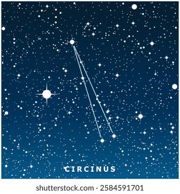 A dark blue vector illustration of the Circinus constellation with glowing stars