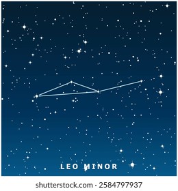 A dark blue vector illustration of the Leo Minor constellation with glowing stars