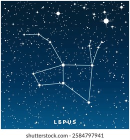 A dark blue vector illustration of the Lepus constellation with glowing stars