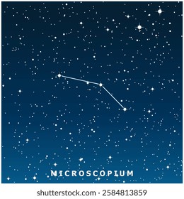 A dark blue vector illustration of the Microscopium constellation with glowing stars