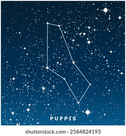 A dark blue vector illustration of the Puppis constellation with glowing stars