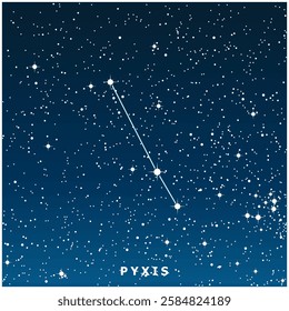 A dark blue vector illustration of the Pyxis constellation with glowing stars