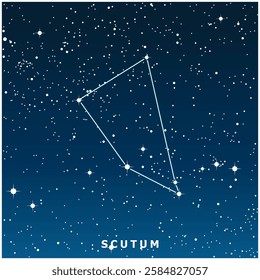 A dark blue vector illustration of the Scutum constellation with glowing stars
