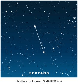 A dark blue vector illustration of the Sextans constellation with glowing stars