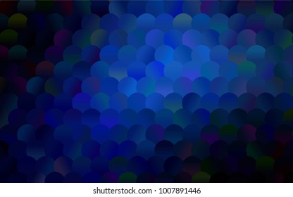 Dark BLUE vector illustration which consist of circles. Dotted gradient design for your business. Creative geometric background in halftone style with colored spots.