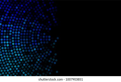 Dark BLUE vector illustration which consist of circles. Dotted gradient design for your business. Creative geometric background in halftone style with colored spots.