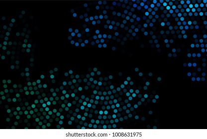 Dark BLUE vector illustration which consist of circles. Dotted gradient design for your business. Creative geometric background in halftone style with colored spots.
