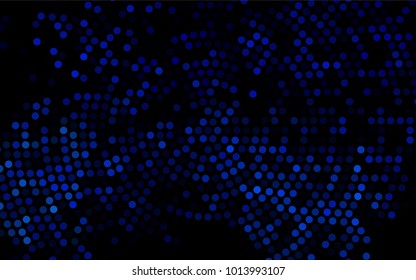 Dark BLUE vector illustration which consist of circles. Dotted gradient design for your business. Creative geometric background in halftone style with colored spots.