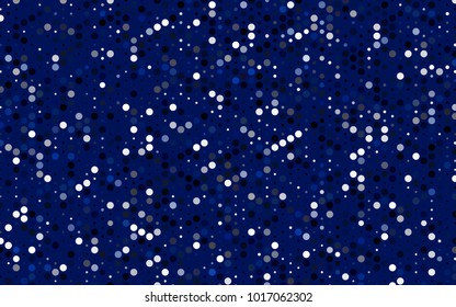 Dark BLUE vector illustration which consist of circles. Dotted gradient design for your business. Creative geometric background in halftone style with colored spots.