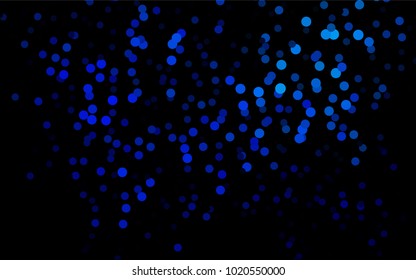 Dark BLUE vector illustration which consist of circles. Dotted gradient design for your business. Creative geometric background in halftone style with colored spots.