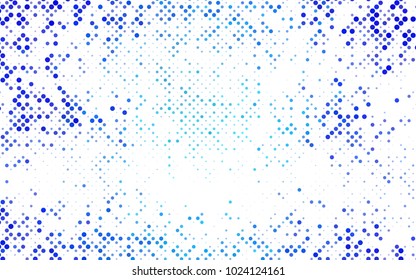 Dark BLUE vector illustration which consist of circles. Dotted gradient design for your business. Creative geometric background in halftone style with colored spots.