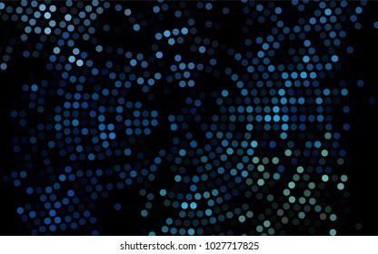 Dark BLUE vector illustration which consist of circles. Dotted gradient design for your business. Creative geometric background in halftone style with colored spots.