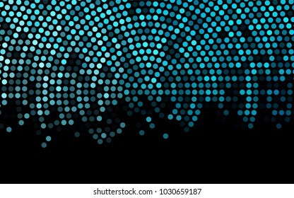 Dark BLUE vector illustration which consist of circles. Dotted gradient design for your business. Creative geometric background in halftone style with colored spots.