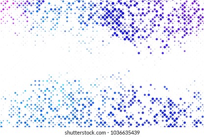 Dark BLUE vector illustration which consist of circles. Dotted gradient design for your business. Creative geometric background in halftone style with colored spots.