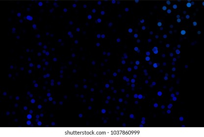 Dark BLUE vector illustration which consist of circles. Dotted gradient design for your business. Creative geometric background in halftone style with colored spots.