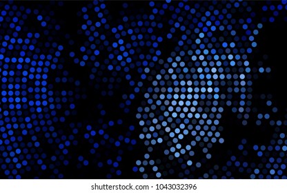Dark BLUE vector illustration which consist of circles. Dotted gradient design for your business. Creative geometric background in halftone style with colored spots.