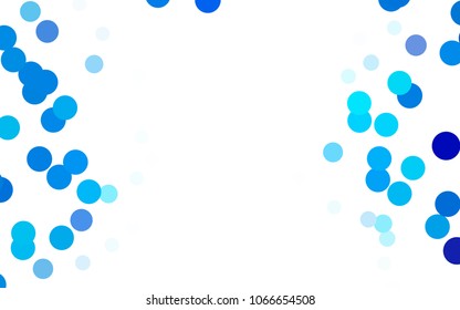 Dark BLUE vector illustration which consist of circles. Dotted gradient design for your business. Creative geometric background in halftone style with colored spots.