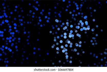 Dark BLUE vector illustration which consist of circles. Dotted gradient design for your business. Creative geometric background in halftone style with colored spots.