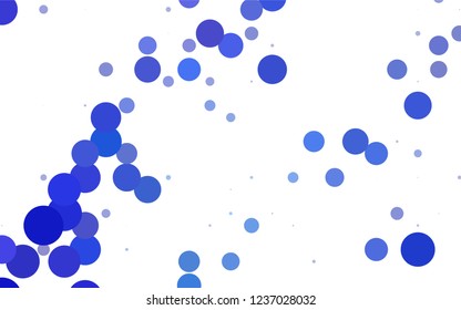 Dark BLUE vector illustration which consist of circles. Dotted gradient design for your business. Creative geometric background in halftone style with colored spots.