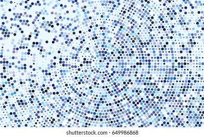 Dark BLUE vector illustration which consist of circles. Dotted gradient design for your business. Creative geometric background in halftone style with colored spots.