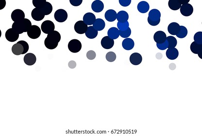 Dark BLUE vector illustration which consist of circles. Dotted gradient design for your business. Creative geometric background in halftone style with colored spots.