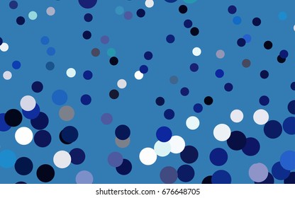 Dark BLUE vector illustration which consist of circles. Dotted gradient design for your business. Creative geometric background in halftone style with colored spots.