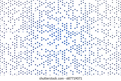 Dark BLUE vector illustration which consist of circles. Dotted gradient design for your business. Creative geometric background in halftone style with colored spots.