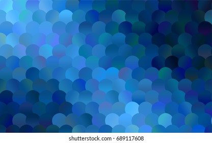 Dark BLUE vector illustration which consist of circles. Dotted gradient design for your business. Creative geometric background in halftone style with colored spots.