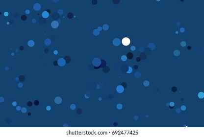Dark BLUE vector illustration which consist of circles. Dotted gradient design for your business. Creative geometric background in halftone style with colored spots.